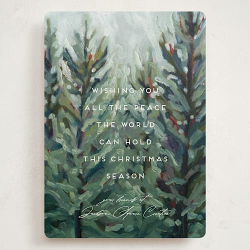 This is a forest holiday photo cards with standard by Holly Whitcomb called peaceful forest printing on signature in grand