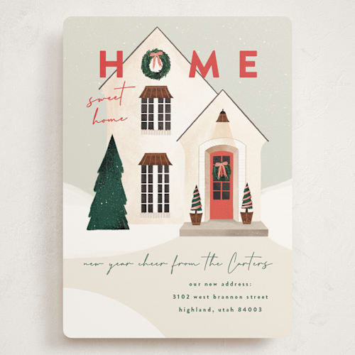 This is a morning mist holiday photo cards with standard by Julie Murray called new place printing on signature in grand