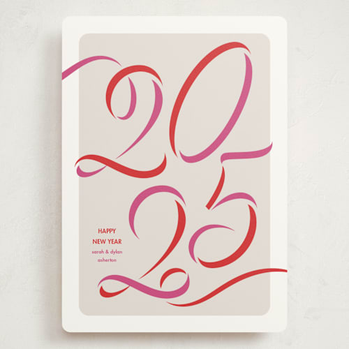 This is a flamingo holiday photo cards with standard by Lea Delaveris called ribbon year printing on signature in grand