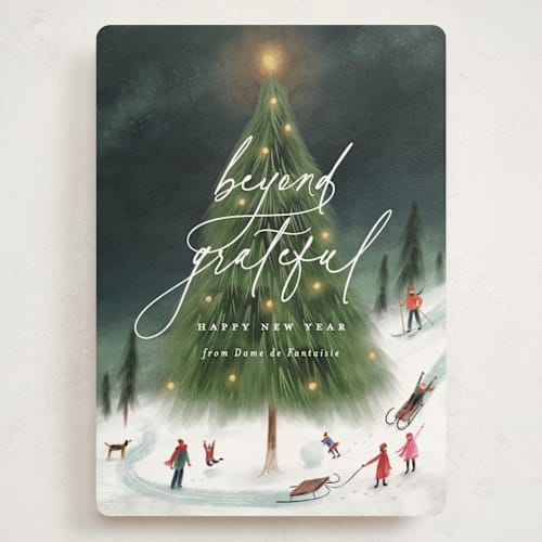 This is a rudolph's nose holiday photo cards with standard by Grae called majestic tree printing on signature in grand