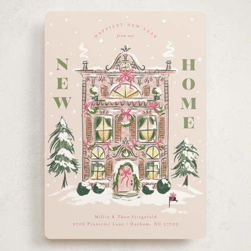 This is a flamingo holiday photo cards with standard by Jackie Crawford called new home holiday house printing on signature in grand