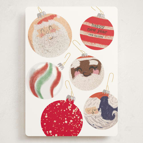 This is a snow holiday photo cards with standard by Baumbirdy called santa ornaments printing on signature in grand