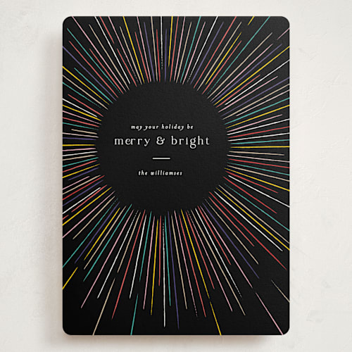 This is a disco holiday photo cards with standard by Pixel and Hank called burst printing on signature in grand