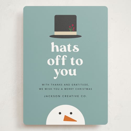This is a blue jay holiday photo cards with standard by Louise Kay called hats off to you printing on signature in grand