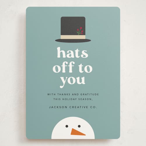 This is a blue jay holiday photo cards with standard by Louise Kay called hats off to you printing on signature in grand