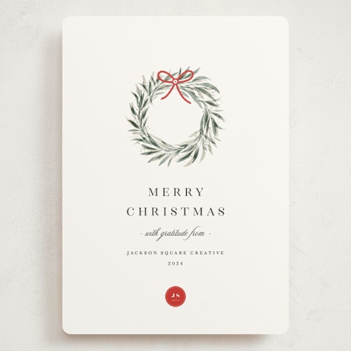 This is a snowfall holiday photo cards with standard by Melanie Kosuge called little wreath printing on signature in grand