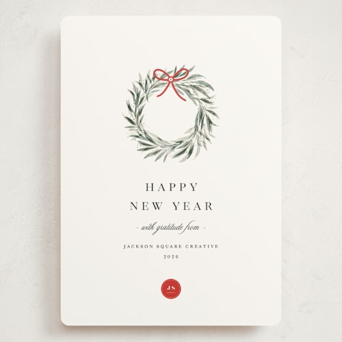 This is a snowfall holiday photo cards with standard by Melanie Kosuge called little wreath printing on signature in grand