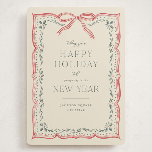 This is a eggnog holiday photo cards with standard by Chris Griffith called ribbon stripe holiday printing on signature in grand