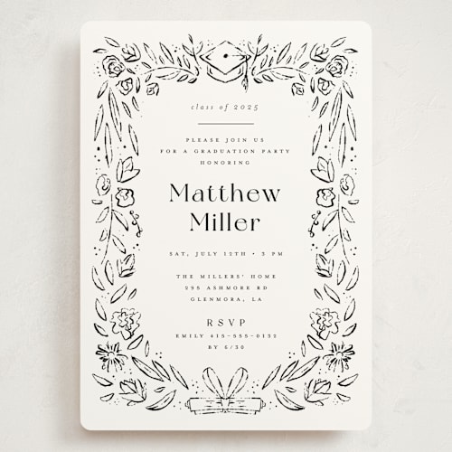 This is a ink graduation invitations with standard by Darryl Don Doctor called hand-drawn grad frame printing on signature in grand