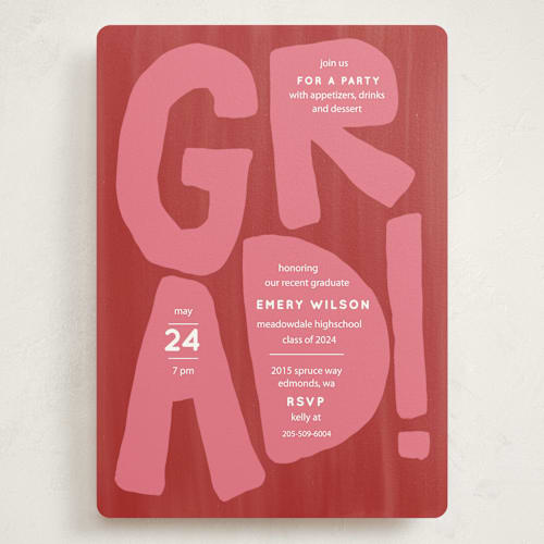 This is a ruby graduation invitations with standard by Erin Kessler called grad! printing on signature in grand