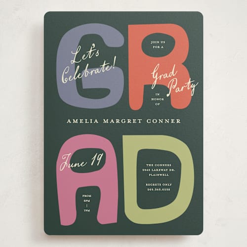 This is a funky graduation invitations with standard by Pixel and Hank called chunk printing on signature in grand