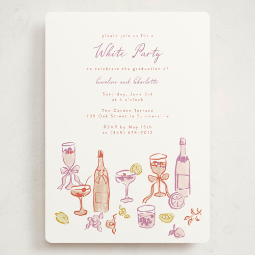 This is a orchid graduation invitations with standard by Cass Loh called cocktails and laughter printing on signature in grand