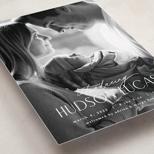 This is a stone petite birth announcements with standard by Pixel and Hank called little introduction printing on recycled smooth signature in petite