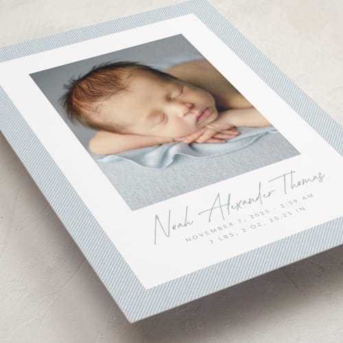 This is a sky petite birth announcements with standard by Lea Delaveris called corduroy printing on recycled smooth signature in petite