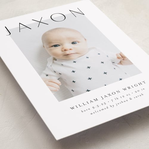 This is a ash petite birth announcements with standard by Lehan Veenker called lift printing on recycled smooth signature in petite