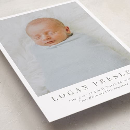 This is a fawn petite birth announcements with standard by Megan Davis called menil printing on smooth signature in petite