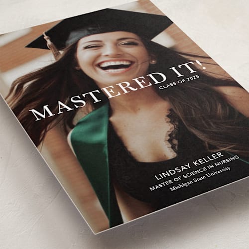 This is a snow graduation announcements with standard by Stacie Stankos called mastered it printing on recycled smooth signature in petite