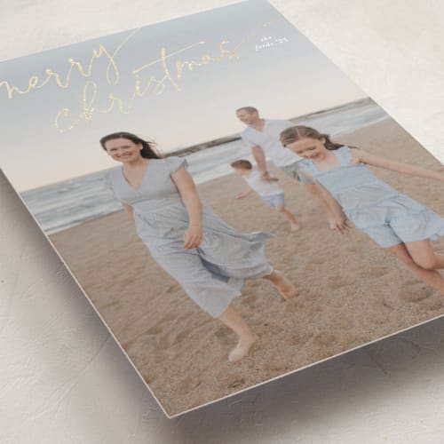 This is a sugar cookie petite holiday cards with foil pressed by Julia Hall called jotted christmas printing on recycled smooth signature in petite