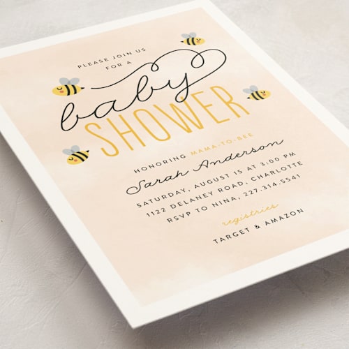 This is a sunshine baby shower postcards with standard by Jen Banks called ba-beez printing on signature in postcard
