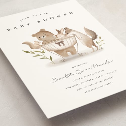 This is a neutral baby shower postcards with standard by Vivian Yiwing called woodland baby printing on signature in postcard