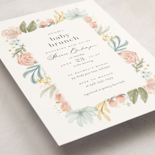 This is a rose baby shower postcards with standard by Ashley DeMeyere called blooming brunch printing on signature in postcard