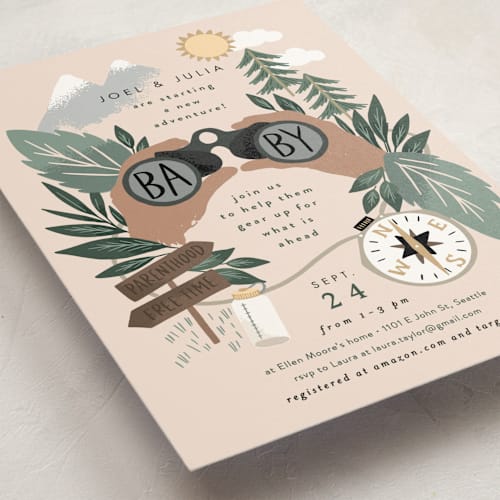 This is a latte baby shower postcards with standard by Alethea and Ruth called adventure on the horizon printing on signature in postcard