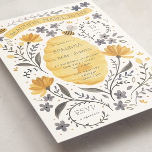 This is a honey baby shower postcards with standard by Sarah Knight called mama to bee printing on signature in postcard