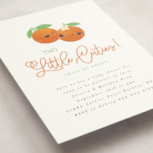 This is a pumpkin baby shower postcards with standard by Itsy Belle Studio called two little cute printing on signature in postcard