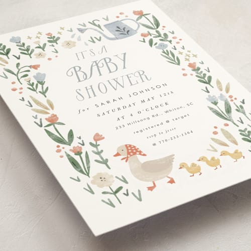 This is a poppy baby shower postcards with standard by Hannah Williams called spring duckling printing on signature in postcard