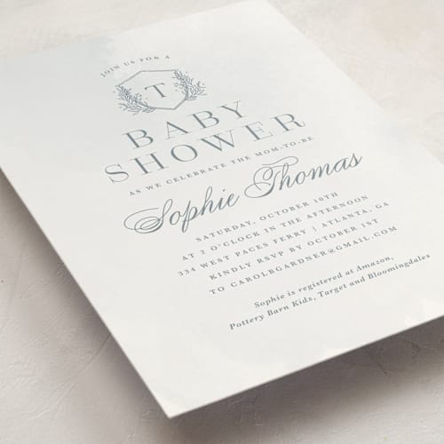 This is a winter lake baby shower postcards with standard by Kristen Smith called subtle wash printing on signature in postcard