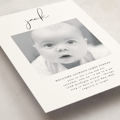 This is a midnight baby shower postcards with standard by Lehan Veenker called just me printing on signature in postcard