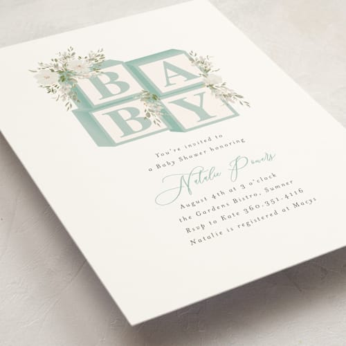 This is a juniper baby shower postcards with standard by Itsy Belle Studio called botanical blocks printing on signature in postcard