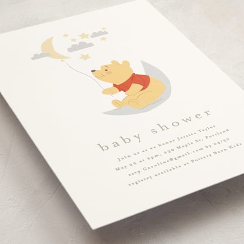 This is a cloud baby shower postcards with standard by Angela Thompson called disney's winnie the pooh night sky printing on signature in postcard