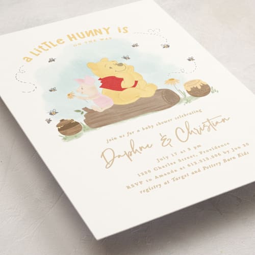 This is a sky baby shower postcards with standard by Creo Study called disney's winnie the pooh a little hunny printing on signature in postcard