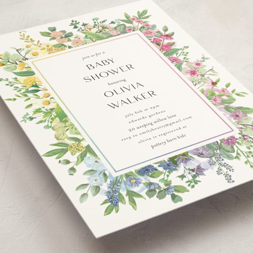 This is a cotton baby shower postcards with standard by Susan Moyal called flower garden printing on signature in postcard