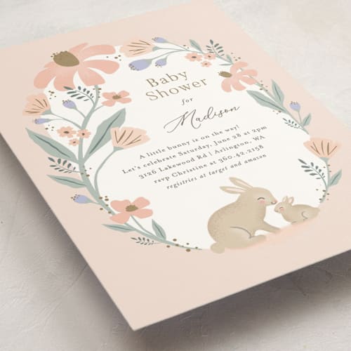 This is a petal baby shower postcards with standard by Karidy Walker called garden bunnies printing on signature in postcard