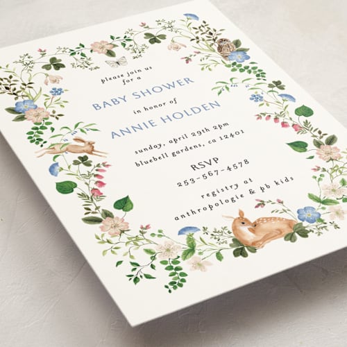 This is a elderflower baby shower postcards with standard by Sarah Knight called spring woodland printing on signature in postcard