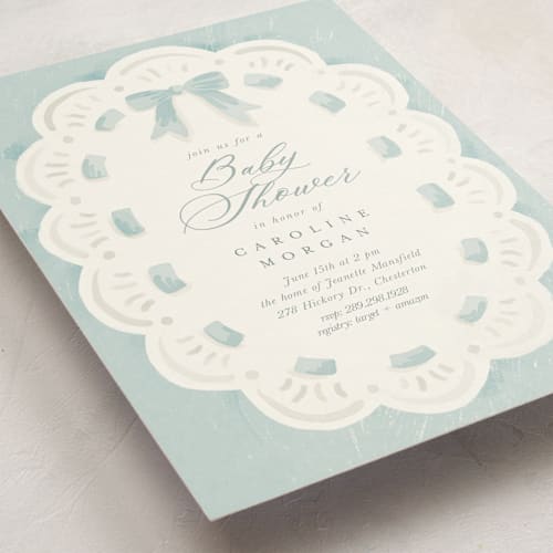 This is a cloud baby shower postcards with standard by Laura Hankins called eyelet printing on signature in postcard