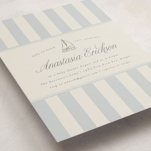 This is a sailor baby shower postcards with standard by Stephanie Hawkes called on board printing on signature in postcard