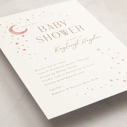 This is a petal baby shower postcards with standard by Melanie Kosuge called stardust printing on signature in postcard