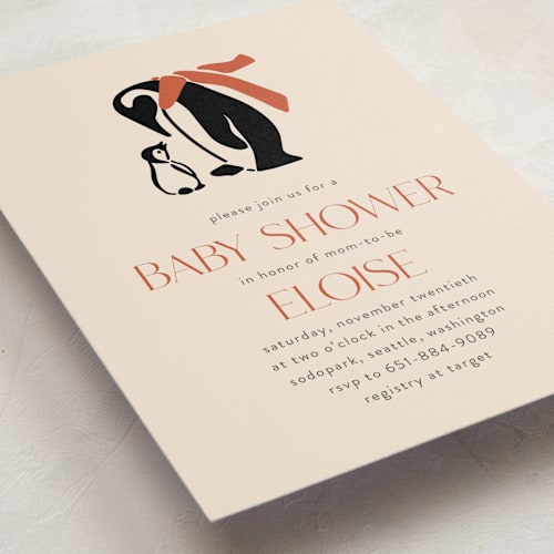 This is a scarlet baby shower postcards with standard by Lauren Jinhee called penguin print printing on signature in postcard