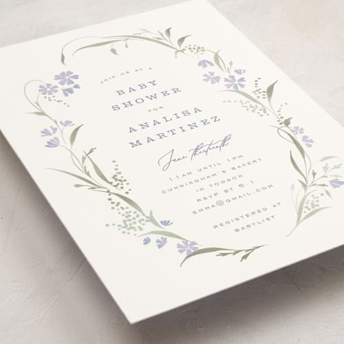 This is a lilac baby shower postcards with standard by Erin L. Wilson called lottie printing on signature in postcard