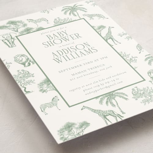 This is a palm baby shower postcards with standard by Jenna Holcomb called safari toile printing on signature in postcard