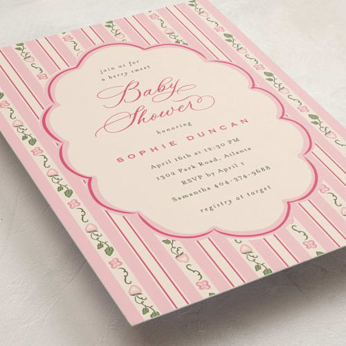 This is a berry baby shower postcards with standard by letterfix called very berry printing on signature in postcard
