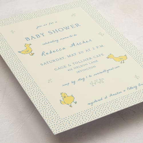 This is a robin’s egg baby shower postcards with standard by Sarah Rosenthal called sweet peeps printing on signature in postcard