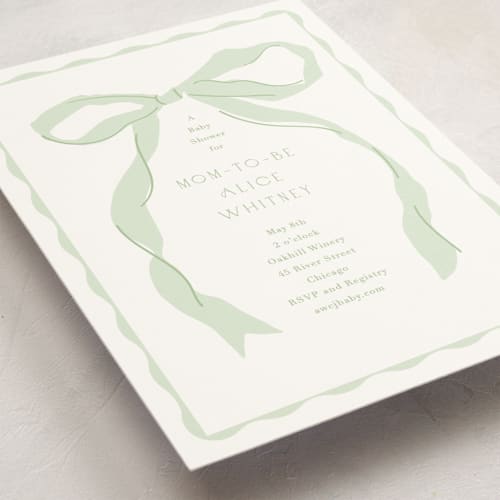 This is a mint baby shower postcards with standard by Baumbirdy called framed bow printing on signature in postcard