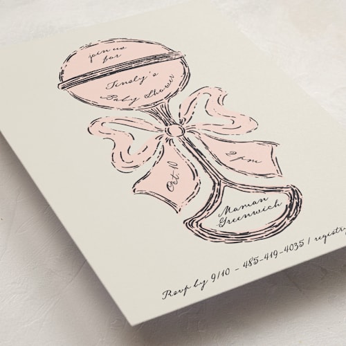 This is a rose baby shower postcards with standard by Gwen Bedat called antique rattle printing on signature in postcard