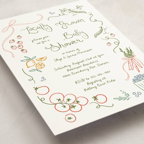 This is a meadow baby shower postcards with standard by Jenna Holcomb called locally grown sketch printing on signature in postcard