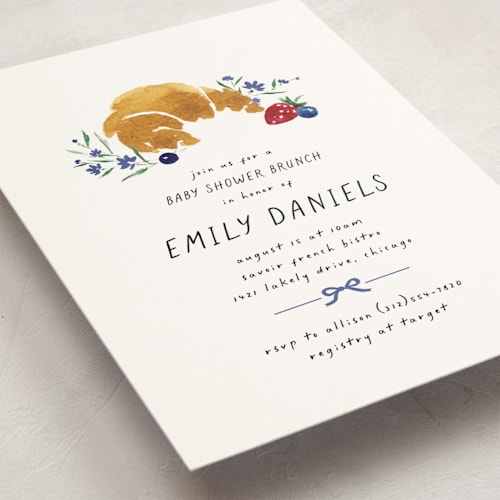 This is a blueberry baby shower postcards with standard by Kate Ahn called bonjour printing on signature in postcard