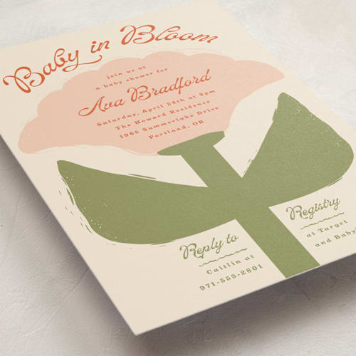 This is a peony baby shower postcards with standard by Lisa McLean called tulip printing on signature in postcard